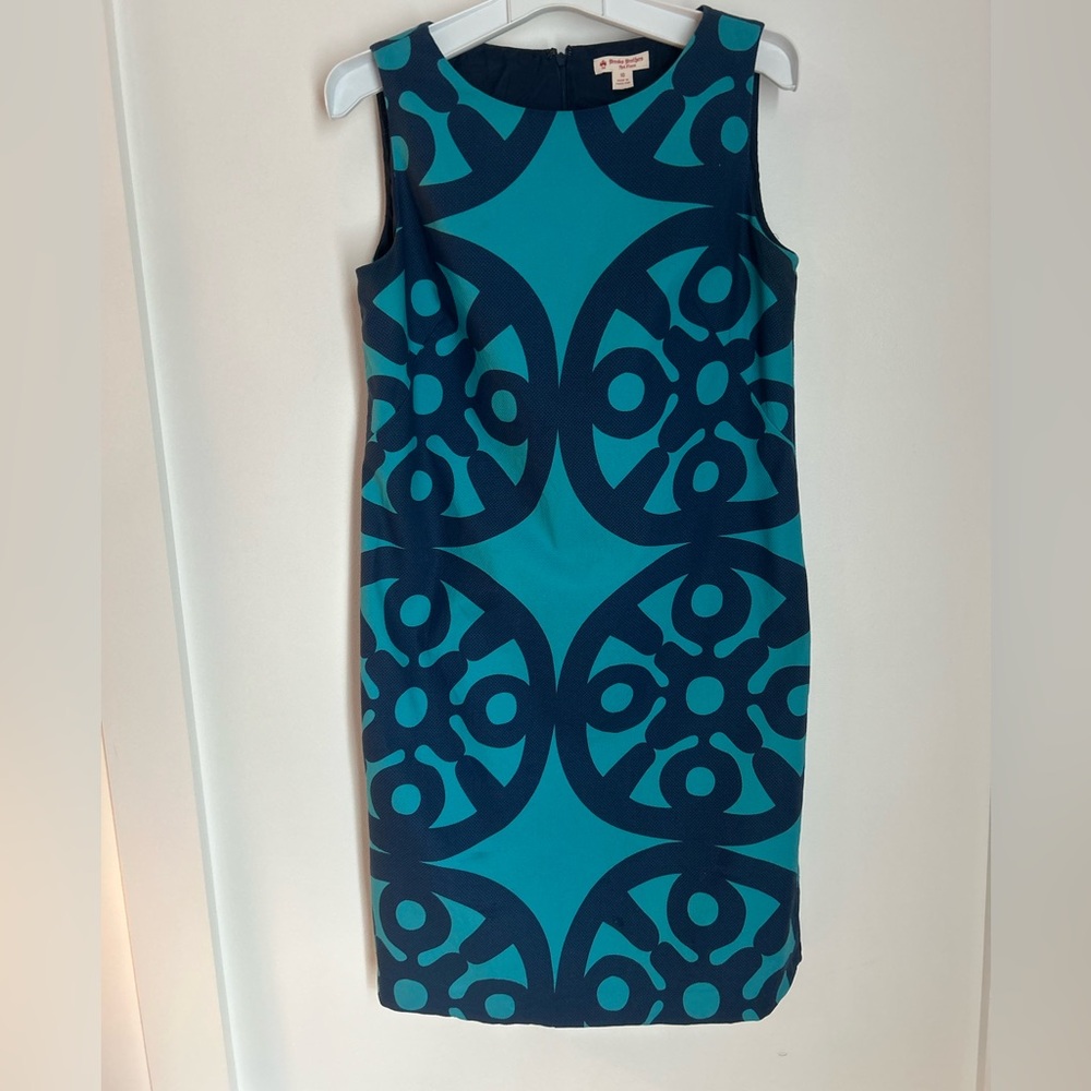 Brooks Brothers Teal & Navy Sleeveless Midi Sheath Dress Size 10